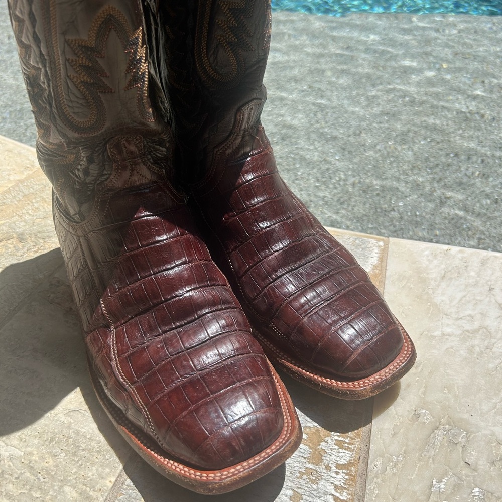 Lucchese Brown Leather Cowboy Boots Caiman 9D - Picture 12 of 16